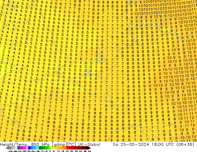 Height/Temp. 850 hPa UK-Global Sa 25.05.2024 18 UTC