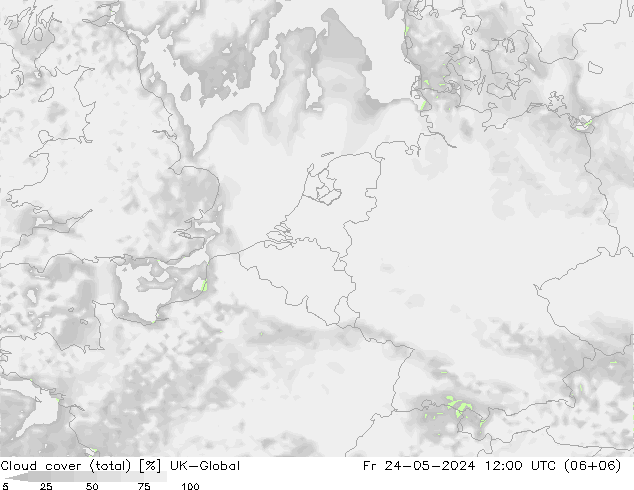 Bewolking (Totaal) UK-Global vr 24.05.2024 12 UTC