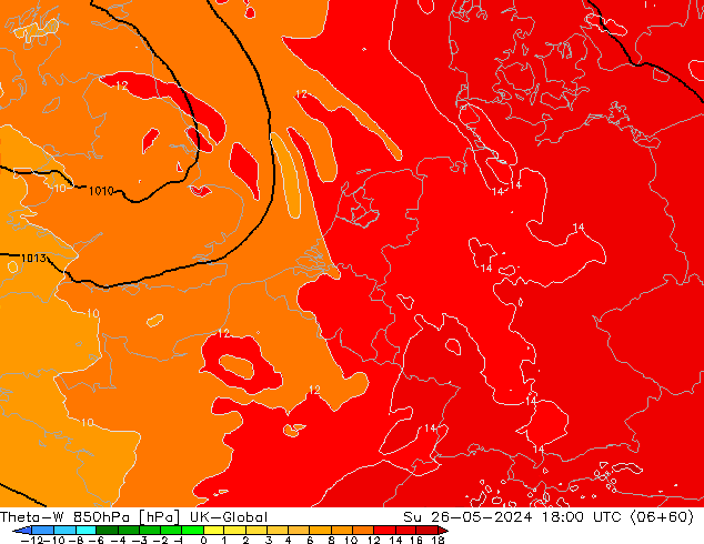 Theta-W 850hPa UK-Global Su 26.05.2024 18 UTC