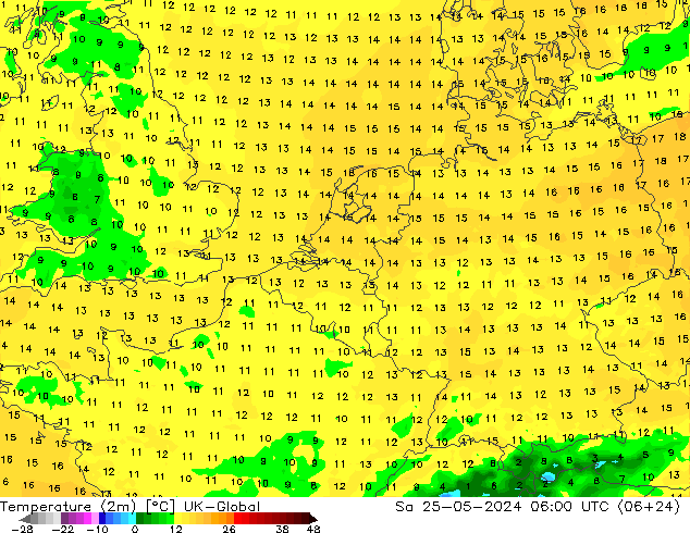 Temperatura (2m) UK-Global sab 25.05.2024 06 UTC