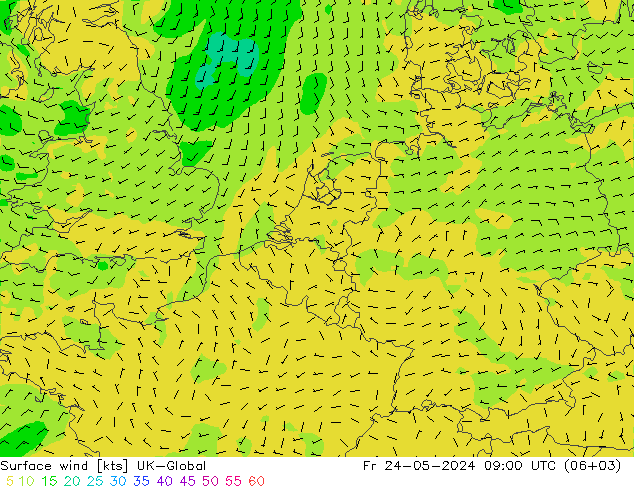 Vent 10 m UK-Global ven 24.05.2024 09 UTC