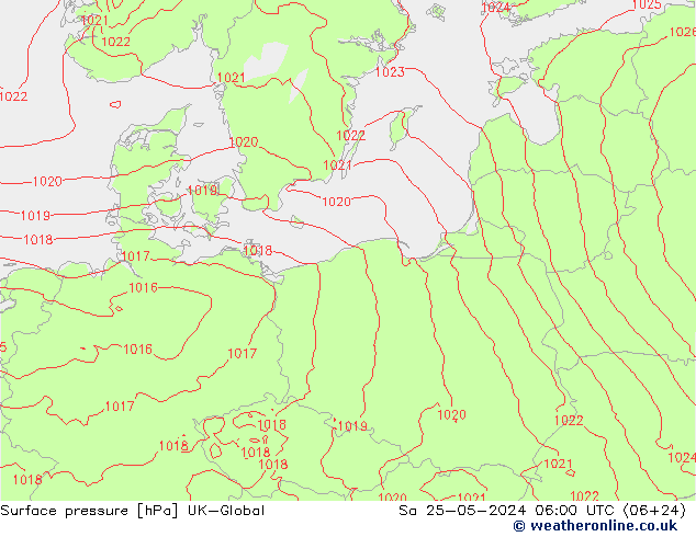 Presión superficial UK-Global sáb 25.05.2024 06 UTC