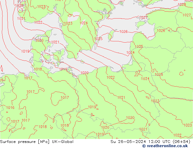 Surface pressure UK-Global Su 26.05.2024 12 UTC