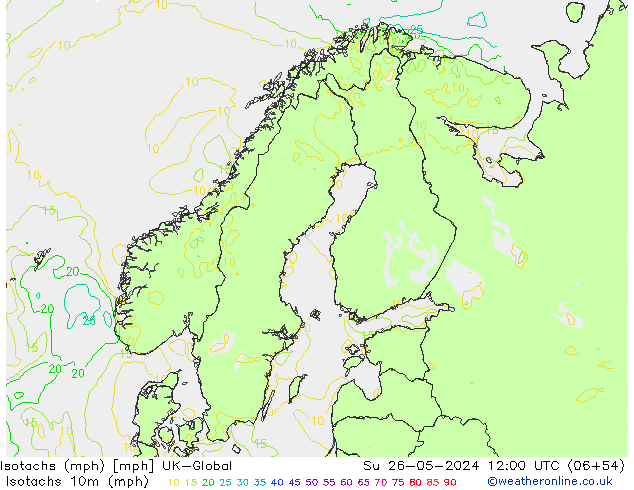 Isotachs (mph) UK-Global Su 26.05.2024 12 UTC