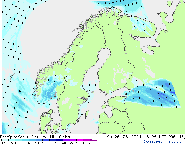 Precipitação (12h) UK-Global Dom 26.05.2024 06 UTC