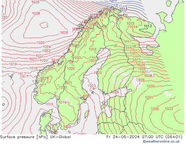 Atmosférický tlak UK-Global Pá 24.05.2024 07 UTC