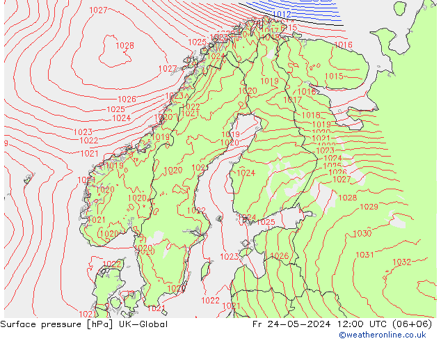 Surface pressure UK-Global Fr 24.05.2024 12 UTC