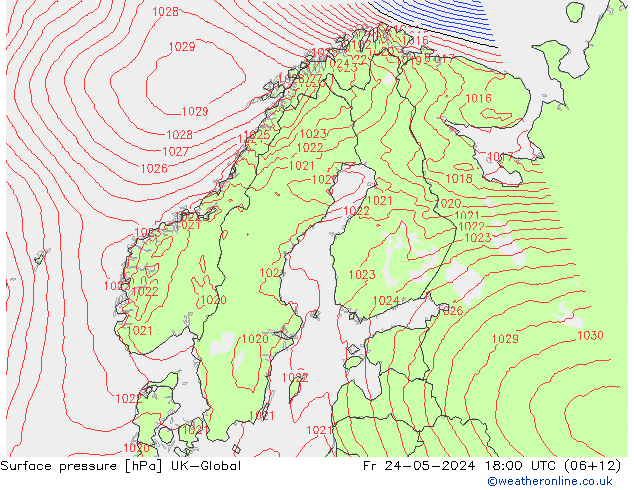 Surface pressure UK-Global Fr 24.05.2024 18 UTC