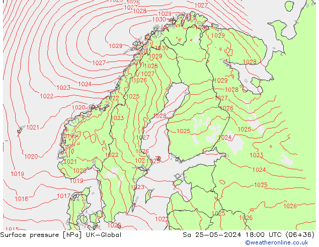 Surface pressure UK-Global Sa 25.05.2024 18 UTC