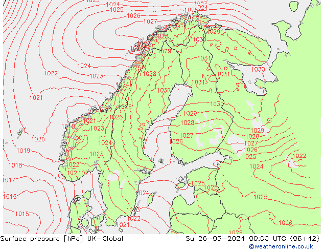 Surface pressure UK-Global Su 26.05.2024 00 UTC