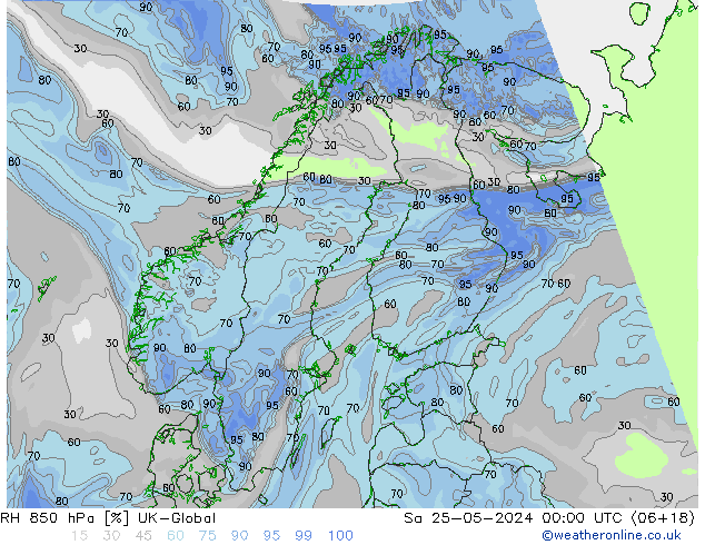 RH 850 hPa UK-Global Sa 25.05.2024 00 UTC