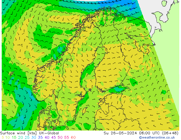 Surface wind UK-Global Su 26.05.2024 06 UTC