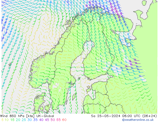 Viento 850 hPa UK-Global sáb 25.05.2024 06 UTC