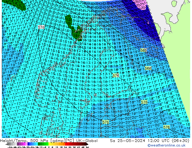 Height/Temp. 500 hPa UK-Global so. 25.05.2024 12 UTC