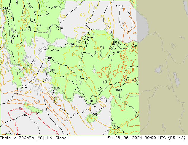 Theta-e 700hPa UK-Global Dom 26.05.2024 00 UTC