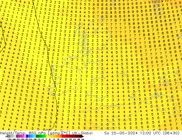 Height/Temp. 850 hPa UK-Global Sa 25.05.2024 12 UTC