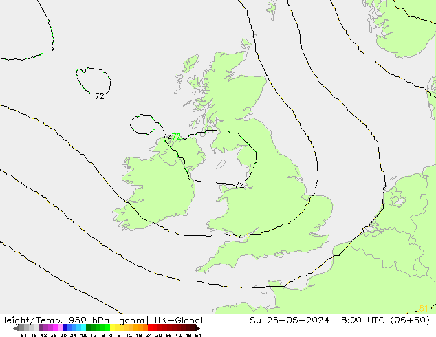 Geop./Temp. 950 hPa UK-Global dom 26.05.2024 18 UTC