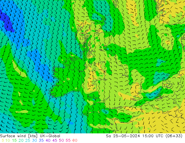 wiatr 10 m UK-Global so. 25.05.2024 15 UTC