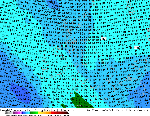 Height/Temp. 500 hPa UK-Global So 25.05.2024 12 UTC