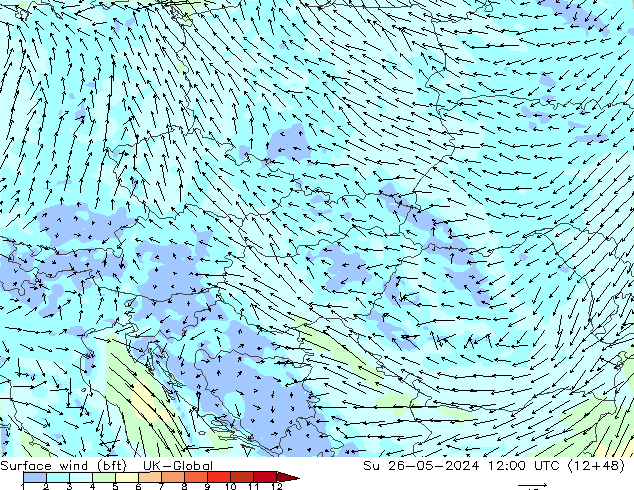 Vent 10 m (bft) UK-Global dim 26.05.2024 12 UTC