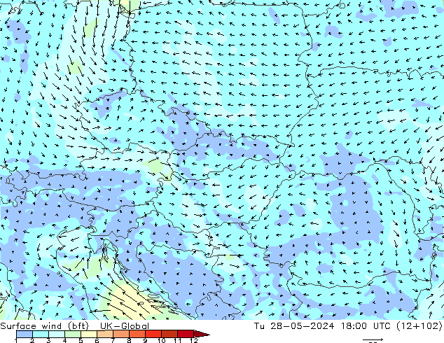 Vento 10 m (bft) UK-Global Ter 28.05.2024 18 UTC