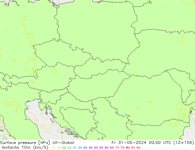 Isotachs (kph) UK-Global Fr 31.05.2024 00 UTC