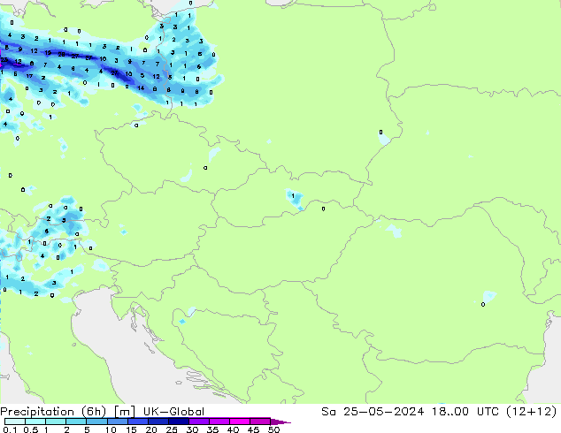 осадки (6h) UK-Global сб 25.05.2024 00 UTC