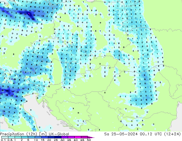 Precipitation (12h) UK-Global So 25.05.2024 12 UTC