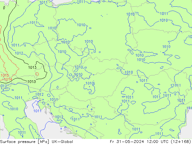 Pressione al suolo UK-Global ven 31.05.2024 12 UTC