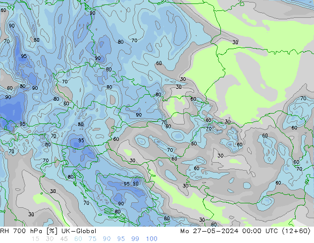 RH 700 гПа UK-Global пн 27.05.2024 00 UTC