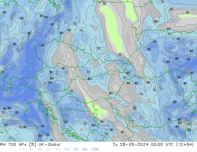 Humedad rel. 700hPa UK-Global mar 28.05.2024 00 UTC