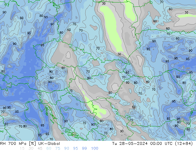 RH 700 hPa UK-Global Tu 28.05.2024 00 UTC