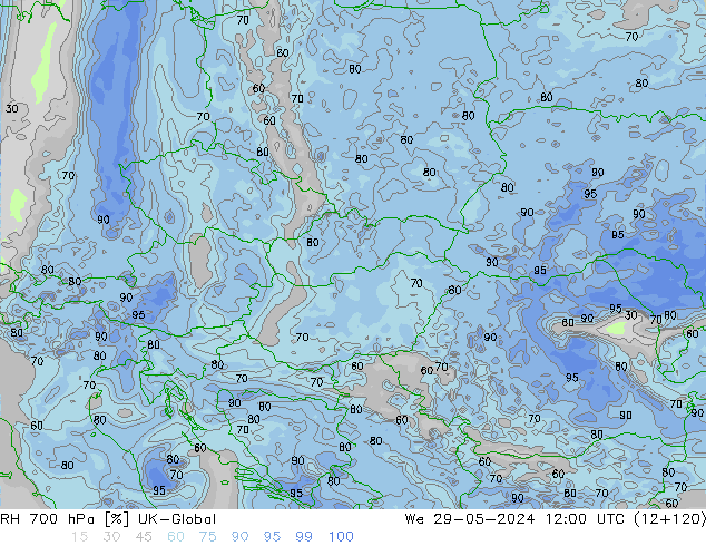 RH 700 hPa UK-Global St 29.05.2024 12 UTC