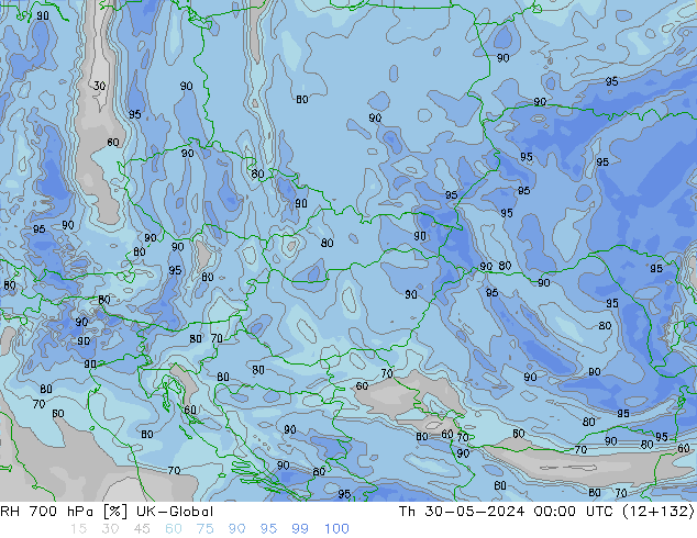 RH 700 гПа UK-Global чт 30.05.2024 00 UTC