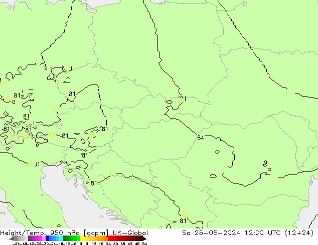 Height/Temp. 950 hPa UK-Global Sa 25.05.2024 12 UTC
