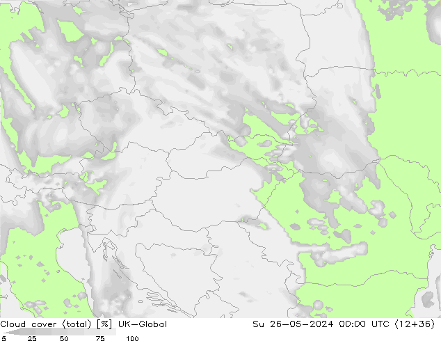 Cloud cover (total) UK-Global Ne 26.05.2024 00 UTC