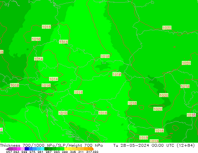 Thck 700-1000 гПа UK-Global вт 28.05.2024 00 UTC