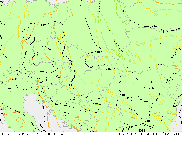 Theta-e 700hPa UK-Global  28.05.2024 00 UTC