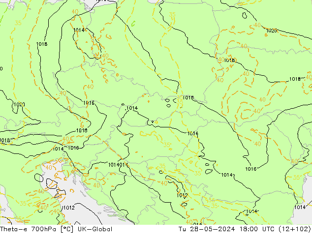 Theta-e 700hPa UK-Global di 28.05.2024 18 UTC