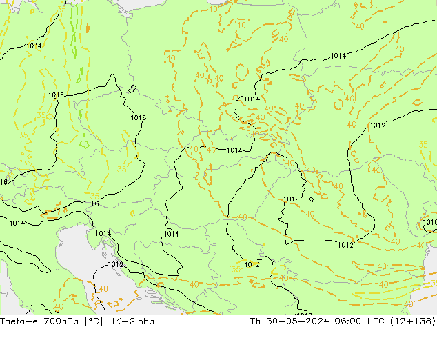 Theta-e 700hPa UK-Global Th 30.05.2024 06 UTC