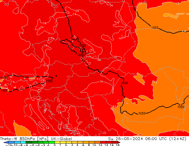 Theta-W 850hPa UK-Global dim 26.05.2024 06 UTC