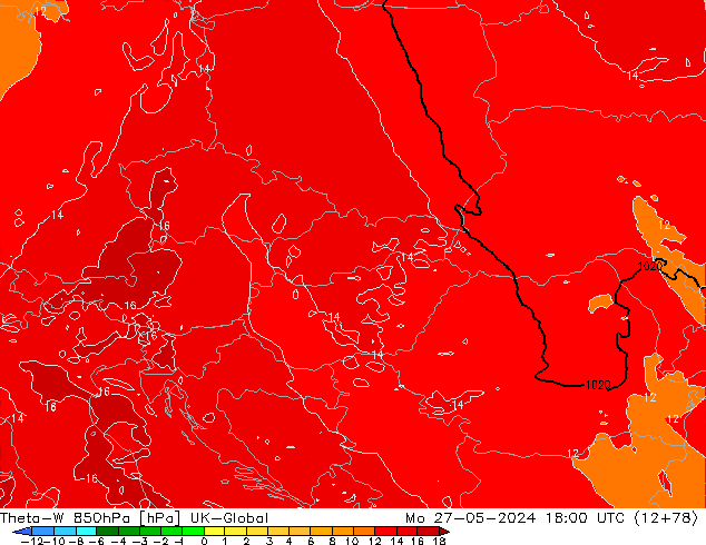 Theta-W 850hPa UK-Global Pzt 27.05.2024 18 UTC