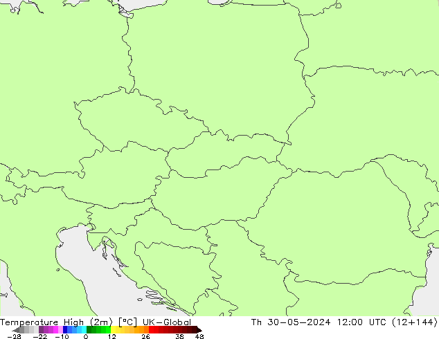 Temperature High (2m) UK-Global Th 30.05.2024 12 UTC