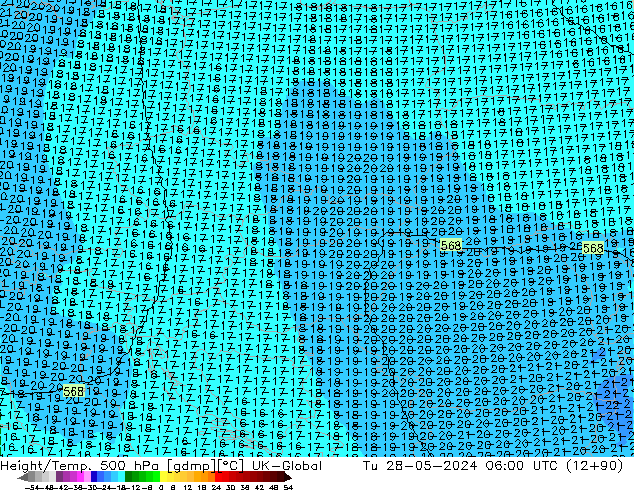 Hoogte/Temp. 500 hPa UK-Global di 28.05.2024 06 UTC