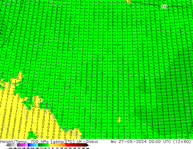 Hoogte/Temp. 700 hPa UK-Global ma 27.05.2024 00 UTC