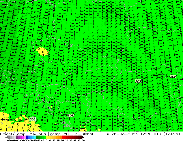 Height/Temp. 700 hPa UK-Global  28.05.2024 12 UTC