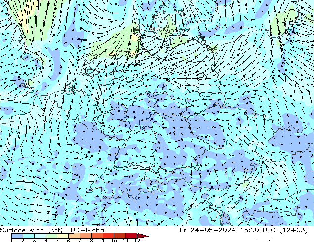 Bodenwind (bft) UK-Global Fr 24.05.2024 15 UTC