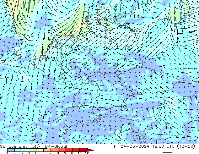 Surface wind (bft) UK-Global Fr 24.05.2024 18 UTC