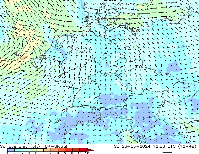 wiatr 10 m (bft) UK-Global nie. 26.05.2024 12 UTC