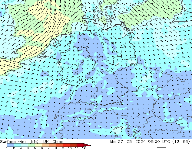 Surface wind (bft) UK-Global Mo 27.05.2024 06 UTC